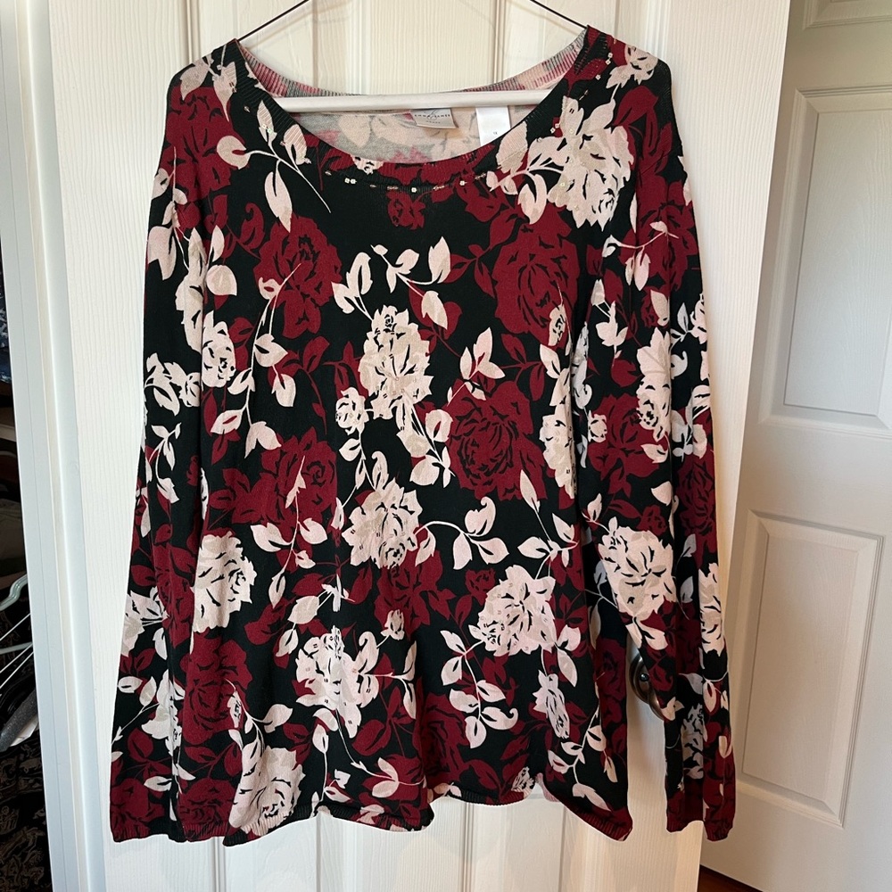 American Vintage Black and Red Gothic Floral Blouse